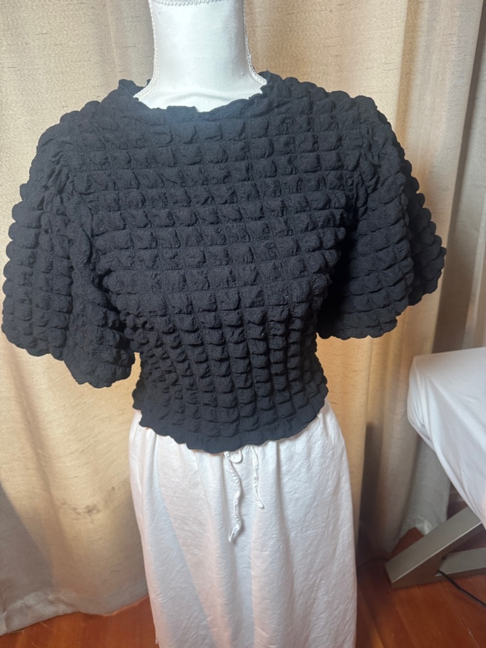 Textured Bubble Knit Black Crop Top